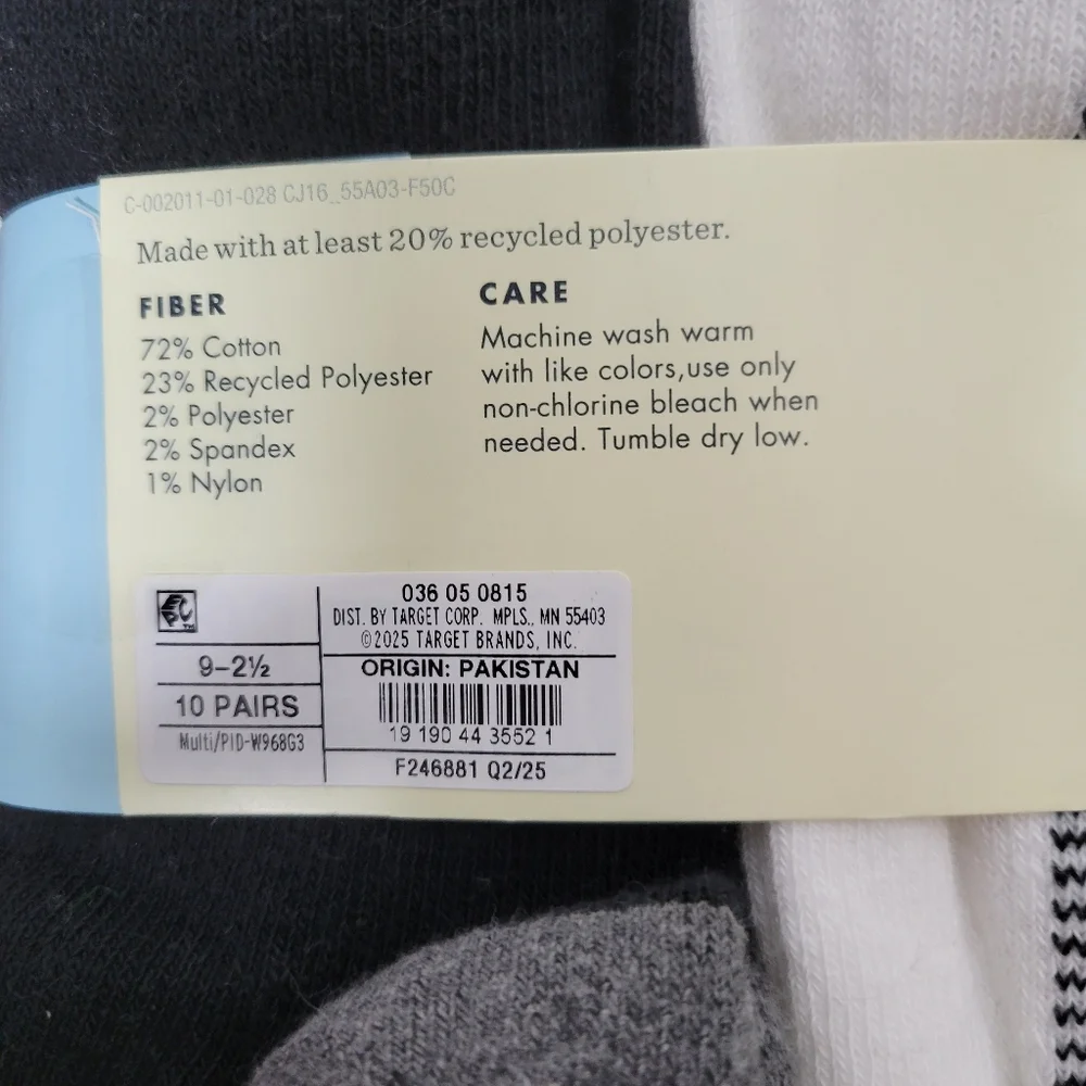 Cat & Jack Boys Ankle Socks M (9-2.5) 10 Pair Nwt